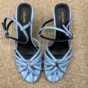 Celine Baby Blue Knotted Strappy Leather Heels